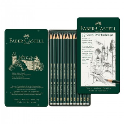 Faber-Castell Молив Castell 9000, чернографитен, комплект за дизайнери, различни твърдости, 12 броя Faber-Castell Молив Castell 9000, чернографитен, комплект за дизайнери, различни твърдости, 12 броя