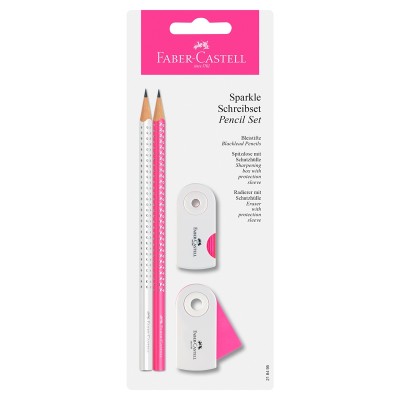 Faber-Castell Комплект Sparkle, два молива, острилка и гума, бяло и розово Sleeve
