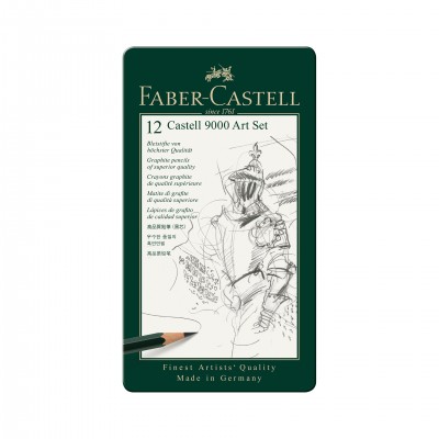 Faber-Castell Молив Castell 9000, чернографитен, комплект за художници, различни твърдости, 12 броя Faber-Castell Молив Castell 9000, чернографитен, комплект за художници, различни твърдости, 12 броя