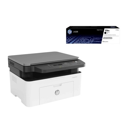 HP Лазерен принтер 3 в 1 MFP 135a, A4, с ПОДАРЪК HP Тонер 106A W1106A LJ 107/135/178/179, 1000 страници, Black
