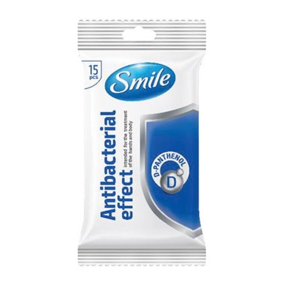Smile Мокри кърпи, антибактериални, с D-пантенол, 15 броя