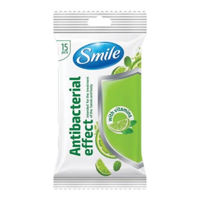 Smile Мокри кърпи, антибактериални, с комлекс от витамини, 15 броя