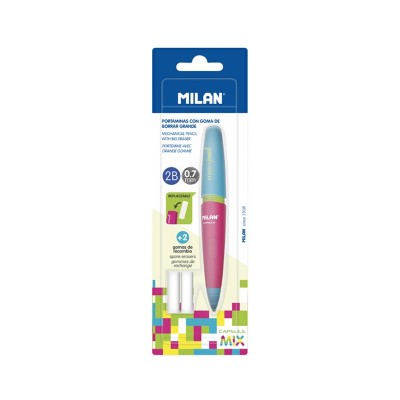 Milan Автоматичен молив Capsule Mix, 0.7 mm, с 2 гуми, в блистер, опаковка 24