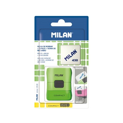 Milan Гума за молив Compact, с ръкав и с четка, с включена допълнителна гума, опаковка 12