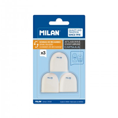 Milan Гума за молив Capsule, резервна, 3 броя в блистер, опаковка 12 Milan Гума за молив Capsule, резервна, 3 броя в блистер, опаковка 12