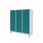 Гардероб RFG, метален, троен, с три врати, 120 х 40 х 120 cm, бял, с тюркоазени врати