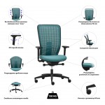 Ергономичен стол Rim Space SP1522, текстил, Synchronous механизъм, полиамидна основа, до 130 kg, тюркоаз, сглобена мостра
