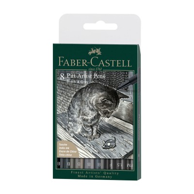 Faber-Castell Маркер-четка Pitt Artist, черно-сива, 8 броя Faber-Castell Маркер-четка Pitt Artist, черно-сива, 8 броя