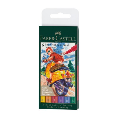 Faber-Castell Маркер-четка Pitt Artist, цветно колело, 6 броя Faber-Castell Маркер-четка Pitt Artist, цветно колело, 6 броя