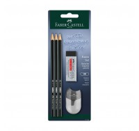 Faber-Castell Молив 1111, чернографитен, HB, 3 броя, с включени аксесоари