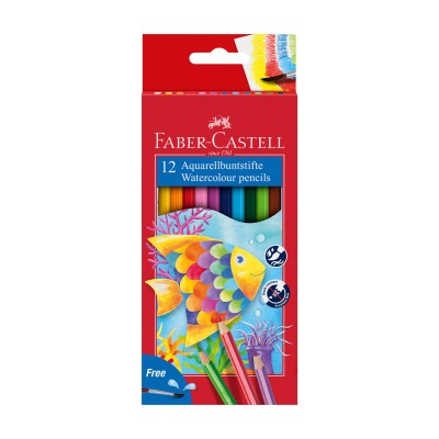 Faber-Castell Цветни моливи, 12 цвята, с включена четка Faber-Castell Цветни моливи, 12 цвята, с включена четка