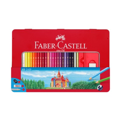 Faber-Castell Цветни моливи Замък, 48 цвята, в метална кутия