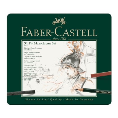 Faber-Castell Комплект моливи Pitt Monochrome, 21 броя в метална кутия Faber-Castell Комплект моливи Pitt Monochrome, 21 броя в метална кутия
