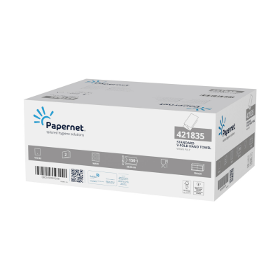 Кърпи за ръце Papernet Standard, V-сгъвка, двупластови, 22 x 21 cm, 150 къса, 20 броя Кърпи за ръце Papernet Standard, V-сгъвка, двупластови, 22 x 21 cm, 150 къса, 20 броя
